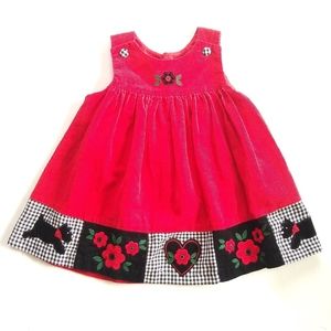 VINTAGE Baby girl red corduroy Scottie dog jumper